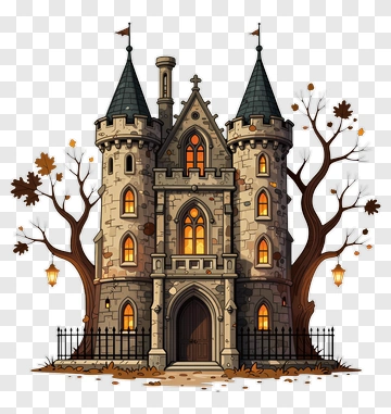 Cartoon Castle Surrounded By Trees PNG