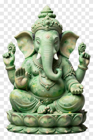 Green Ganesha Statue Sitting On A Lotus Base PNG