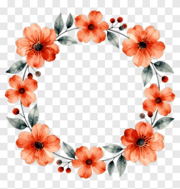 Watercolor Floral Wreath With Orange Flowers PNG