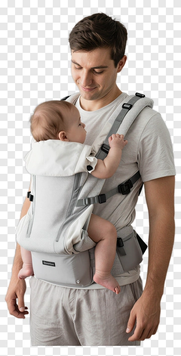 Father Carrying Baby In A Baby Carrier PNG