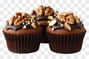 Chocolate Cupcakes Topped With Nuts PNG