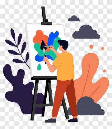 Artist Painting On An Easel PNG
