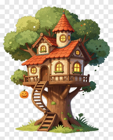 Cartoon Treehouse With A Pumpkin PNG