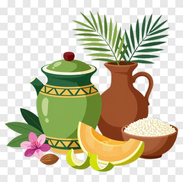 Colorful Kitchen Still Life With Teapot And Fruits PNG