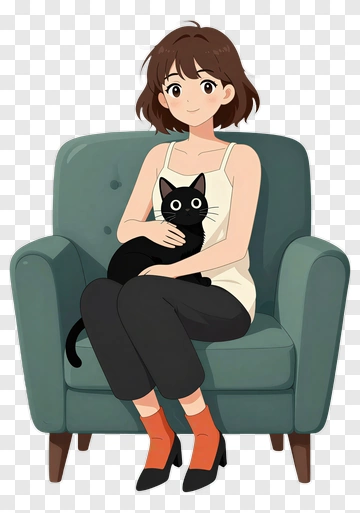 Girl Sitting On A Chair Holding A Black Cat PNG