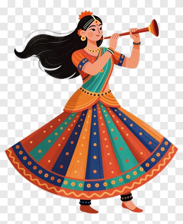 Colorful Woman Playing A Flute PNG