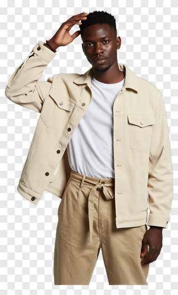 Man Wearing Beige Jacket And Pants PNG