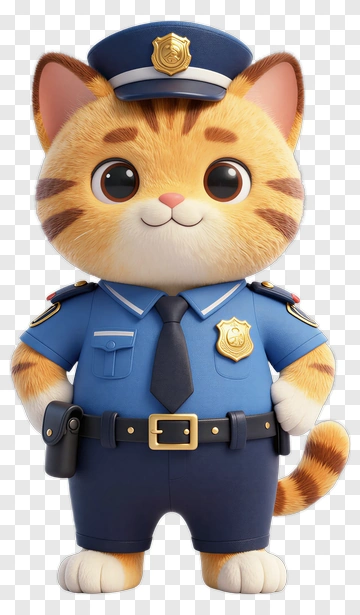 3D Police Cat Character PNG