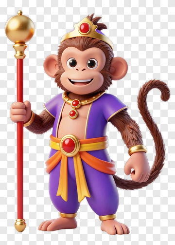 3D Monkey Holding A Staff PNG