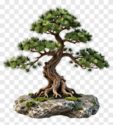 3D Bonsai Tree On Rock Base PNG