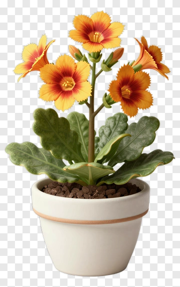 Colorful Flower Pot With Orange Blooms PNG