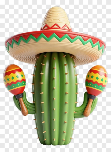 Cactus Wearing A Sombrero And Holding Maracas PNG