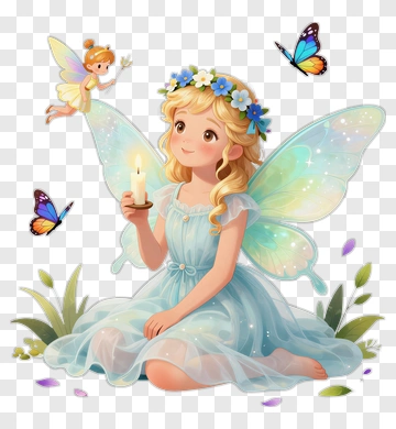 Fairy Girl Holding A Candle With Butterflies PNG