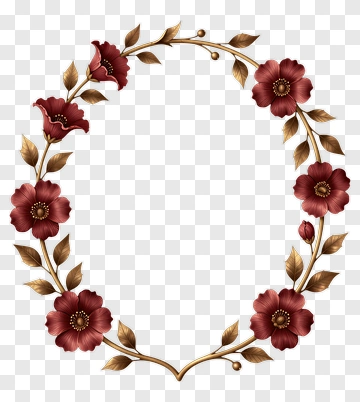 Floral Wreath With Red Flowers And Leaves PNG