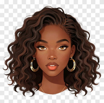 Portrait Of A Woman With Curly Hair And Earrings PNG