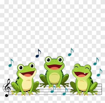 Cartoon Frogs Singing On Musical Notes PNG