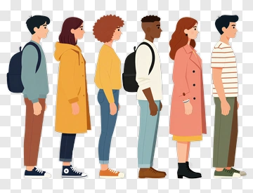 Diverse Group Of Young Adults Standing In Line PNG