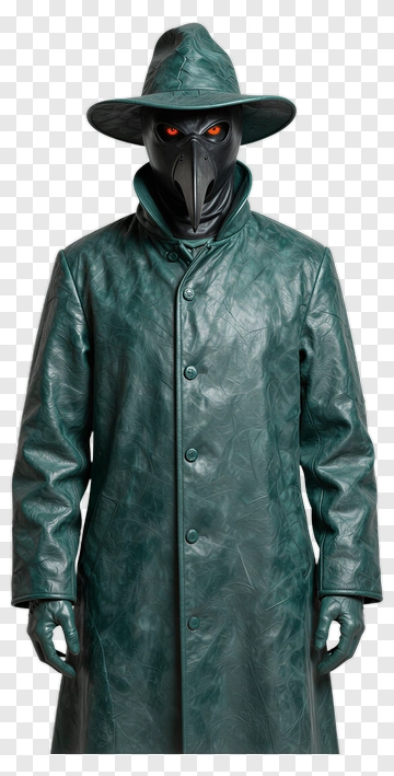 Masked Figure In Green Leather Coat PNG