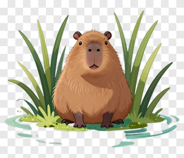 Cute Capybara Sitting By Water PNG