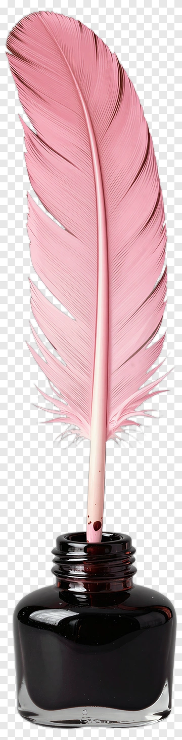 Pink Feather Quill In Ink Bottle PNG