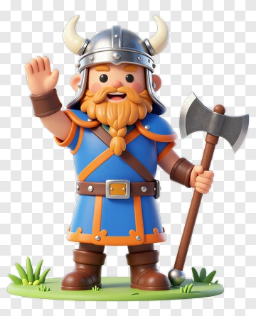 3D Viking Warrior Waving With Axe PNG