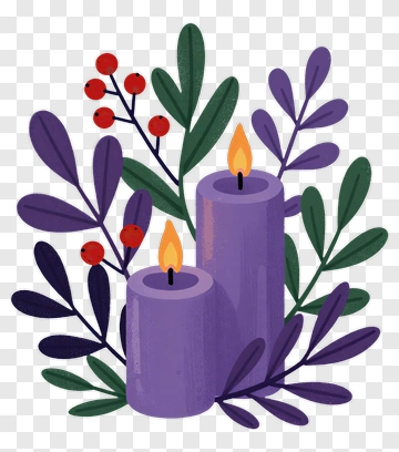 Purple Candles Surrounded By Greenery PNG