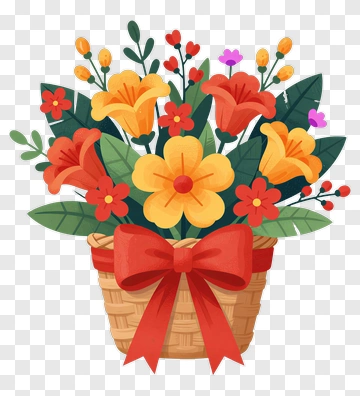 Colorful Flower Bouquet In A Basket PNG