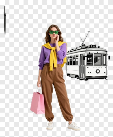 Fashionable Woman Holding A Pink Shopping Bag PNG