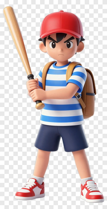 3D Boy Holding A Baseball Bat PNG