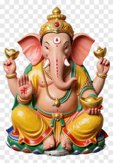 Colorful Ganesh Statue Holding Bowls PNG