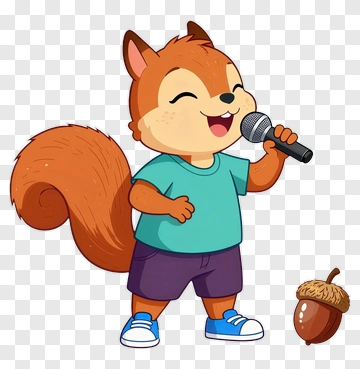 Cartoon Squirrel Singing With A Microphone PNG