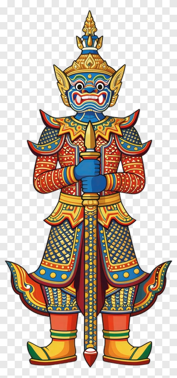 Colorful Thai Giant Holding A Sword PNG
