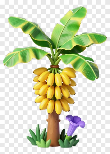 Cartoon Banana Tree With Purple Flower PNG
