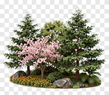 Flowering Tree In A Lush Garden PNG