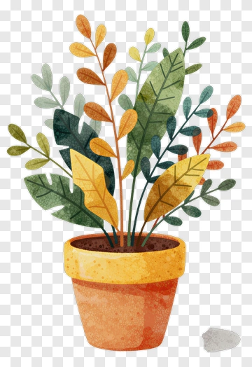 Colorful Potted Plant With Green And Yellow Leaves PNG