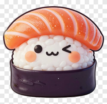 Kawaii Sushi Character With Salmon Topping PNG