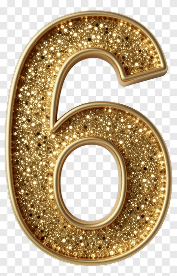 Golden Number Six With Glitter PNG