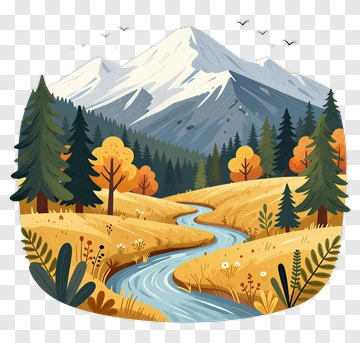 Mountain Landscape With River And Trees PNG