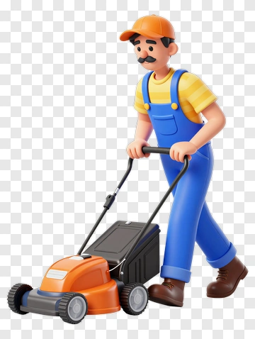 3D Gardener Mowing The Lawn PNG