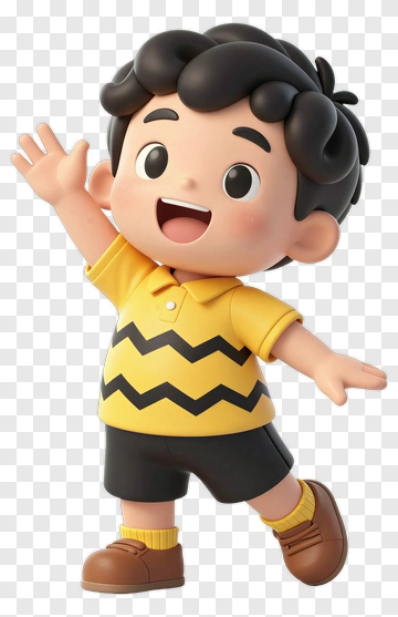 Cartoon Boy Waving In A Yellow Shirt PNG