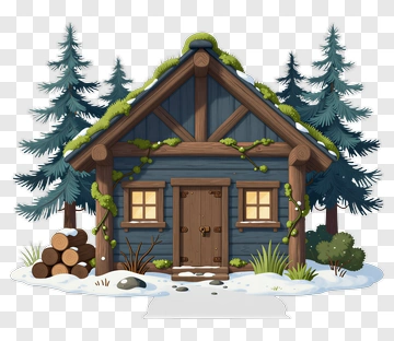 Cartoon Cabin In A Snowy Forest PNG