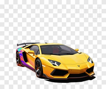 Sporty Yellow Car With Colorful Design PNG