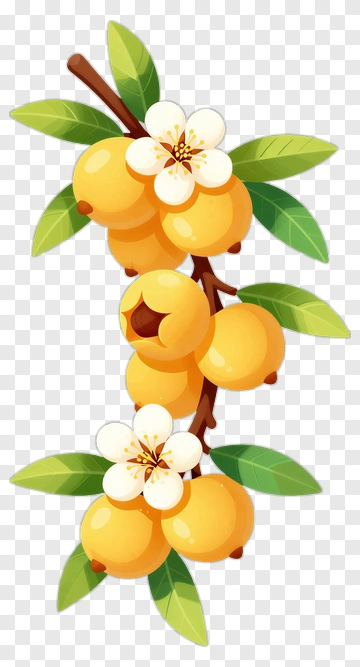 Colorful Loquat Branch With Flowers PNG