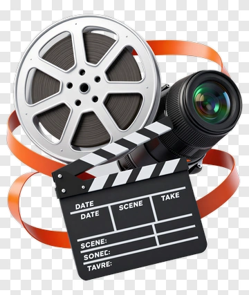 Film Reel And Camera With Clapperboard PNG