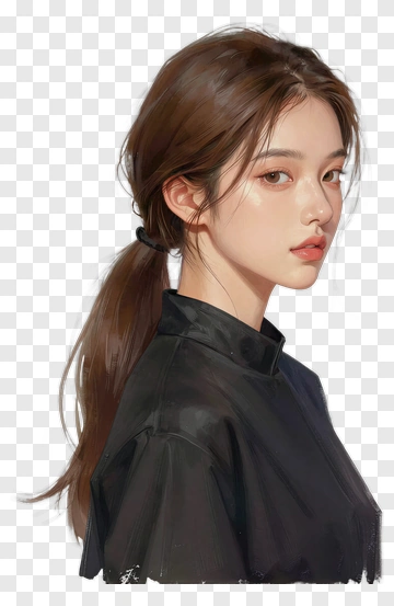 Realistic Portrait Of A Woman With Long Hair PNG