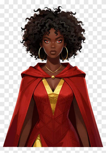 Cartoon Woman In A Red Cape And Gold Dress PNG