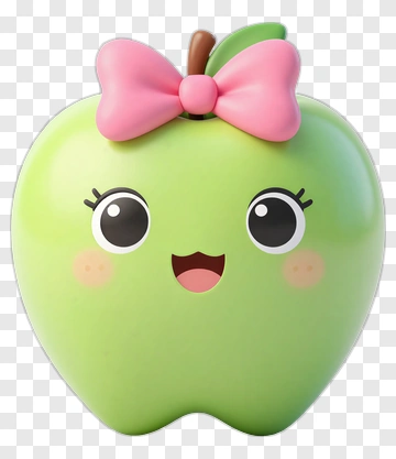 Cartoon Green Apple With Bow PNG