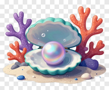Colorful Coral Reef With Open Clam And Pearl PNG