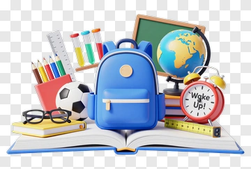 Backpack With School Supplies On An Open Book PNG