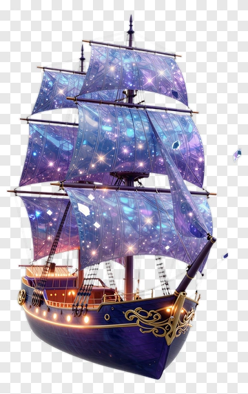 Fantasy Ship With Starry Sails PNG